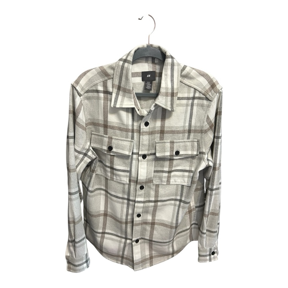 H&M Men's Checkered Shirt Jacket - Cream and Brown medium - Picture 6 of 6